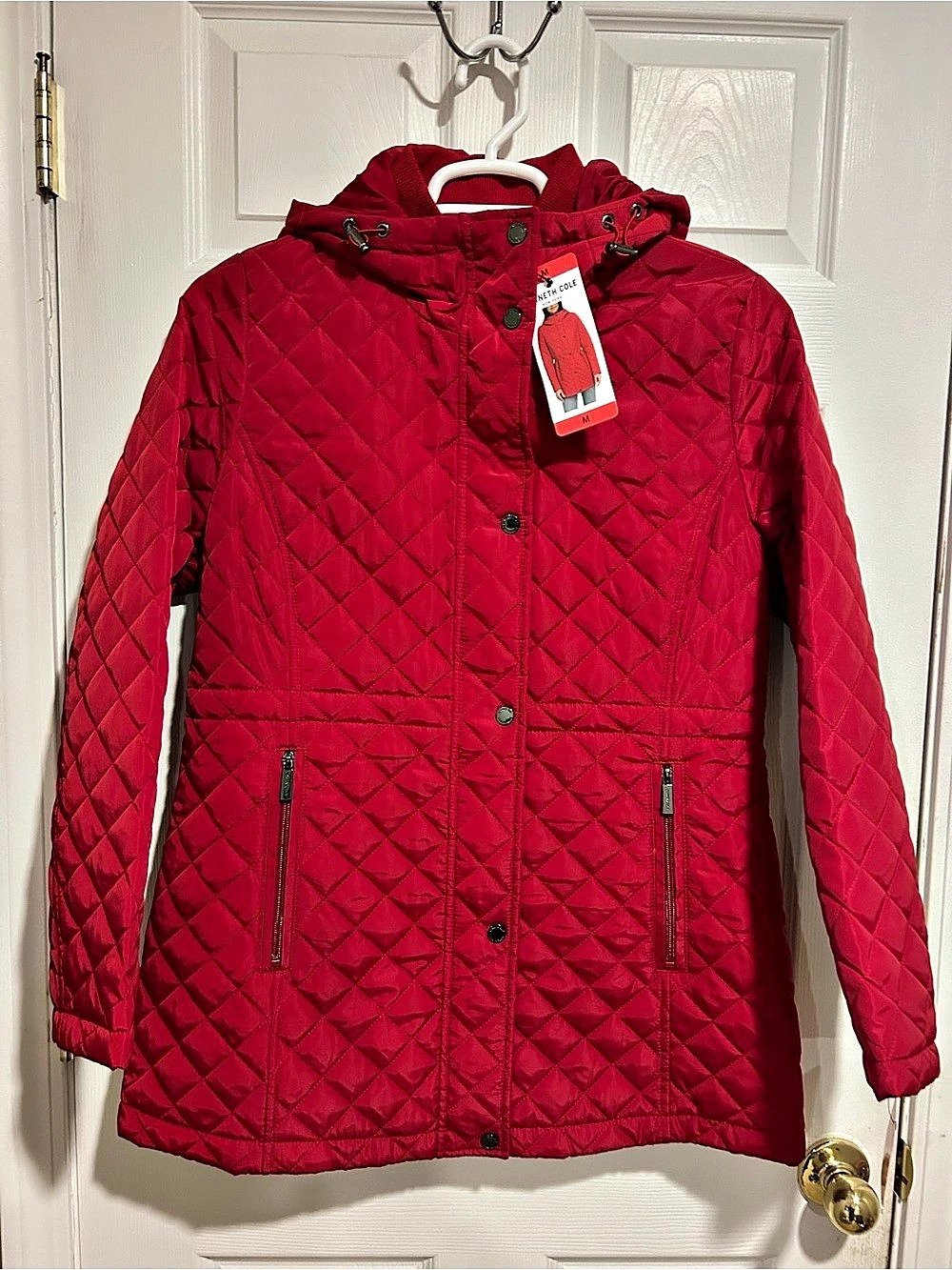 NWT Kenneth Cole Quilted Hooded Jacket in Red Size Medium